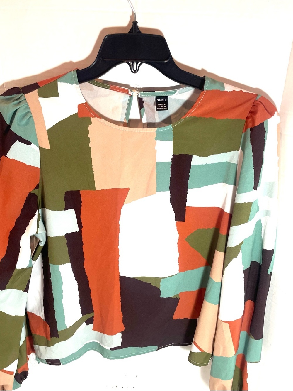 SHEIN Artsy Abstract Geometric Earth Tone Long Sleeve Blouse XL - Picture 7 of 11